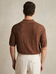 Reiss | Jacquard Loop-Stitch Polo Shirt in Tobacco
