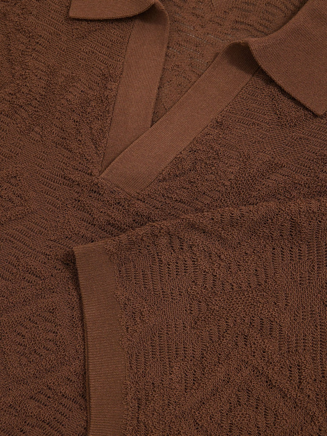 Reiss | Jacquard Loop-Stitch Polo Shirt in Tobacco
