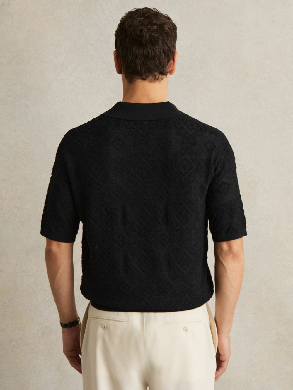 Reiss | Jacquard Loop-Stitch Polo Shirt in Navy