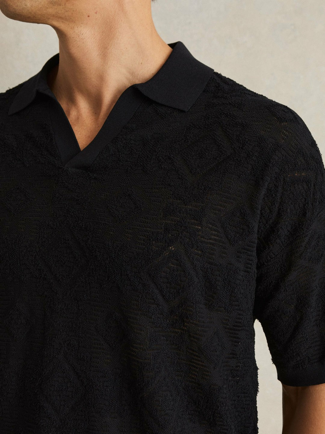 Reiss | Jacquard Loop-Stitch Polo Shirt in Navy