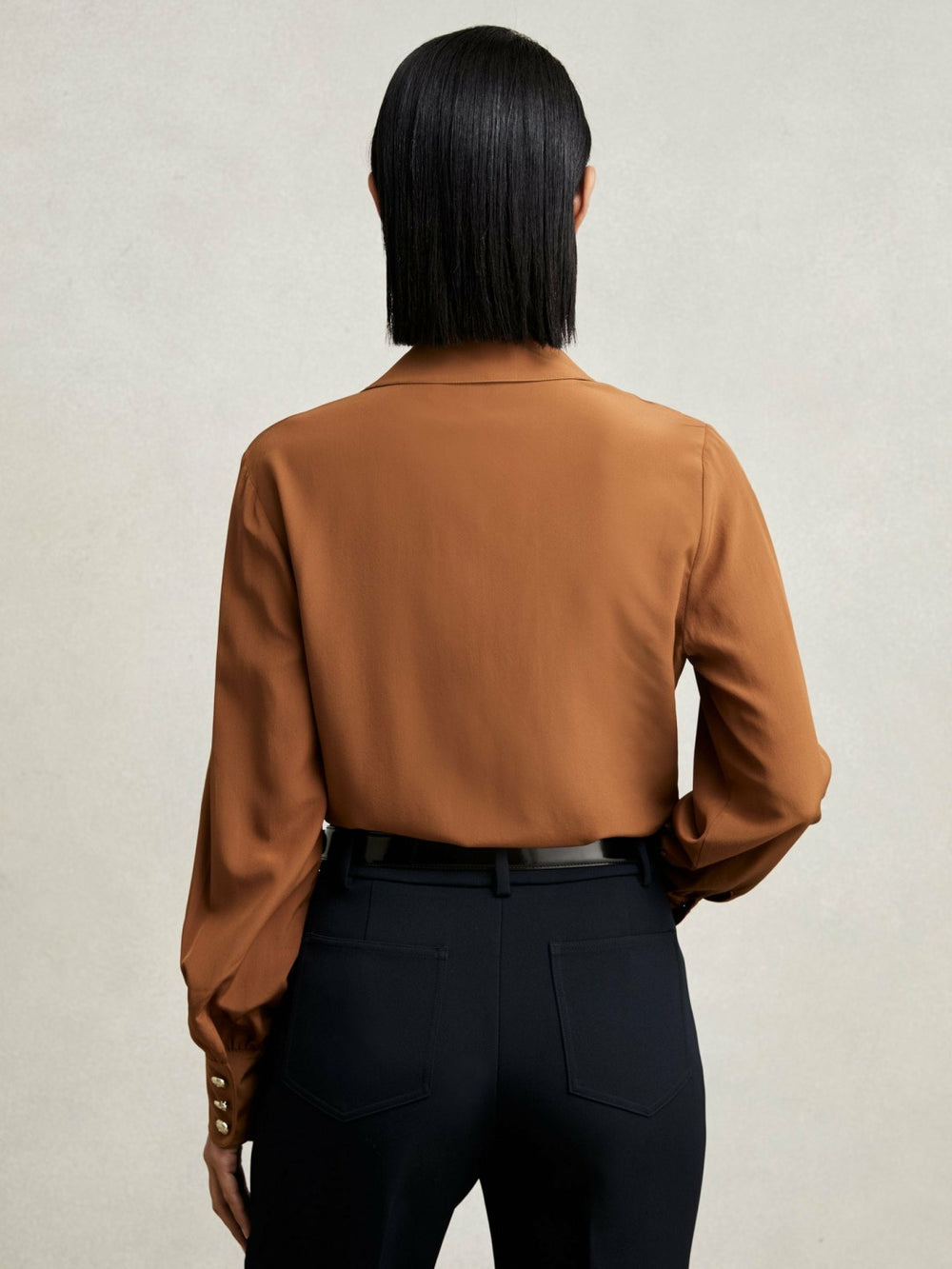 Reiss | Silk Embossed-Button Shirt in Tan Brown
