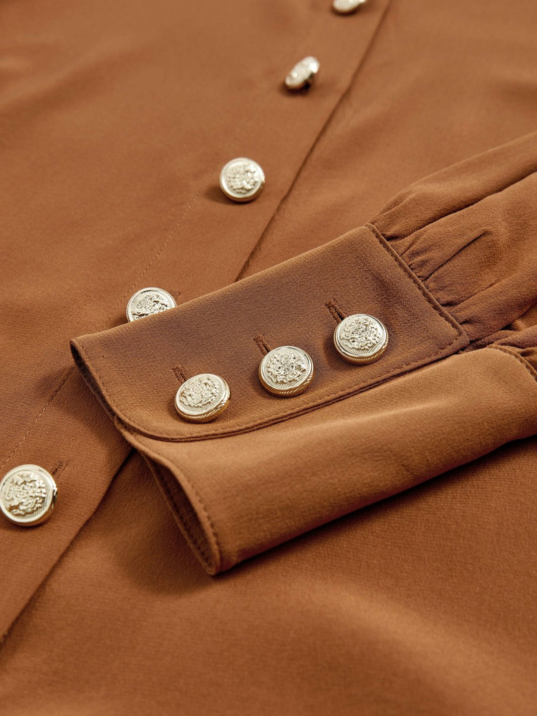 Reiss | Silk Embossed-Button Shirt in Tan Brown