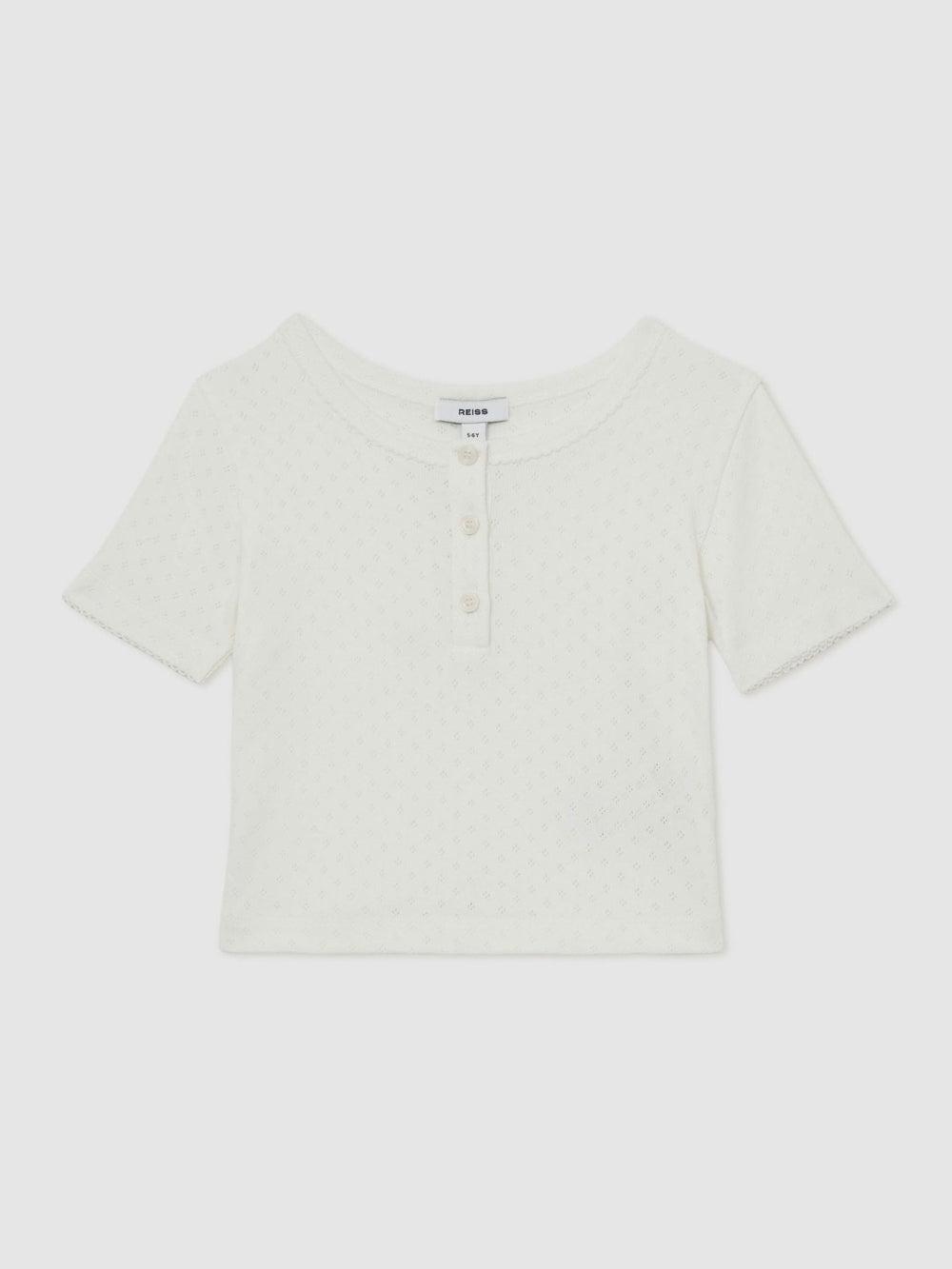 Reiss | 3-9 yrs Cotton Pointelle Button T-Shirt in Ivory