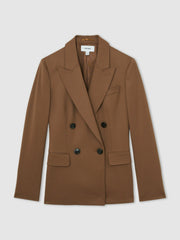 Reiss | Petite Wool-Blend Double-Breasted Suit Blazer in Tan