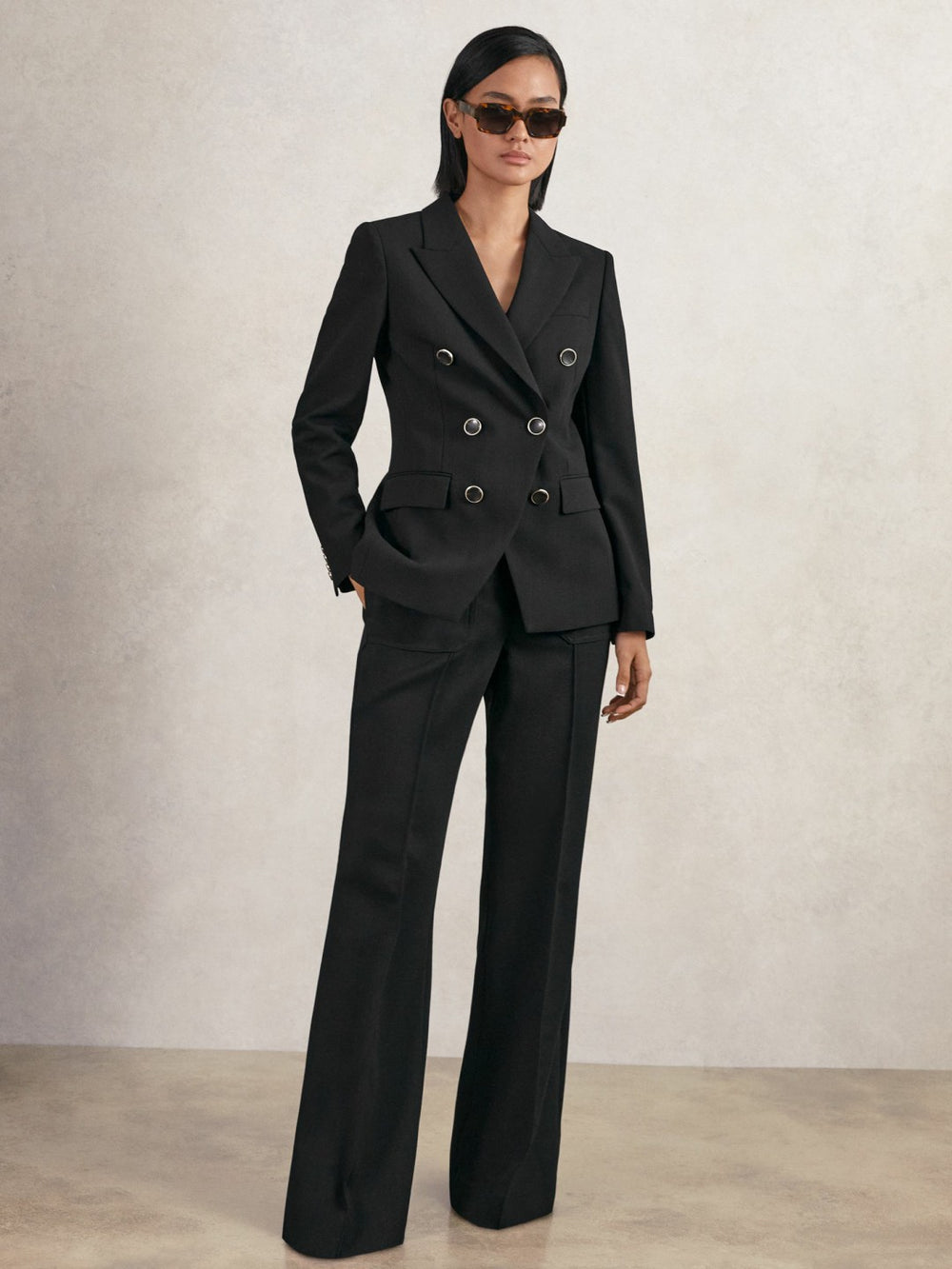 Reiss | Wool-Blend Double-Breasted Blazer in Black