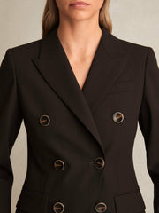 Reiss | Wool-Blend Double-Breasted Blazer in Chocolate Brown