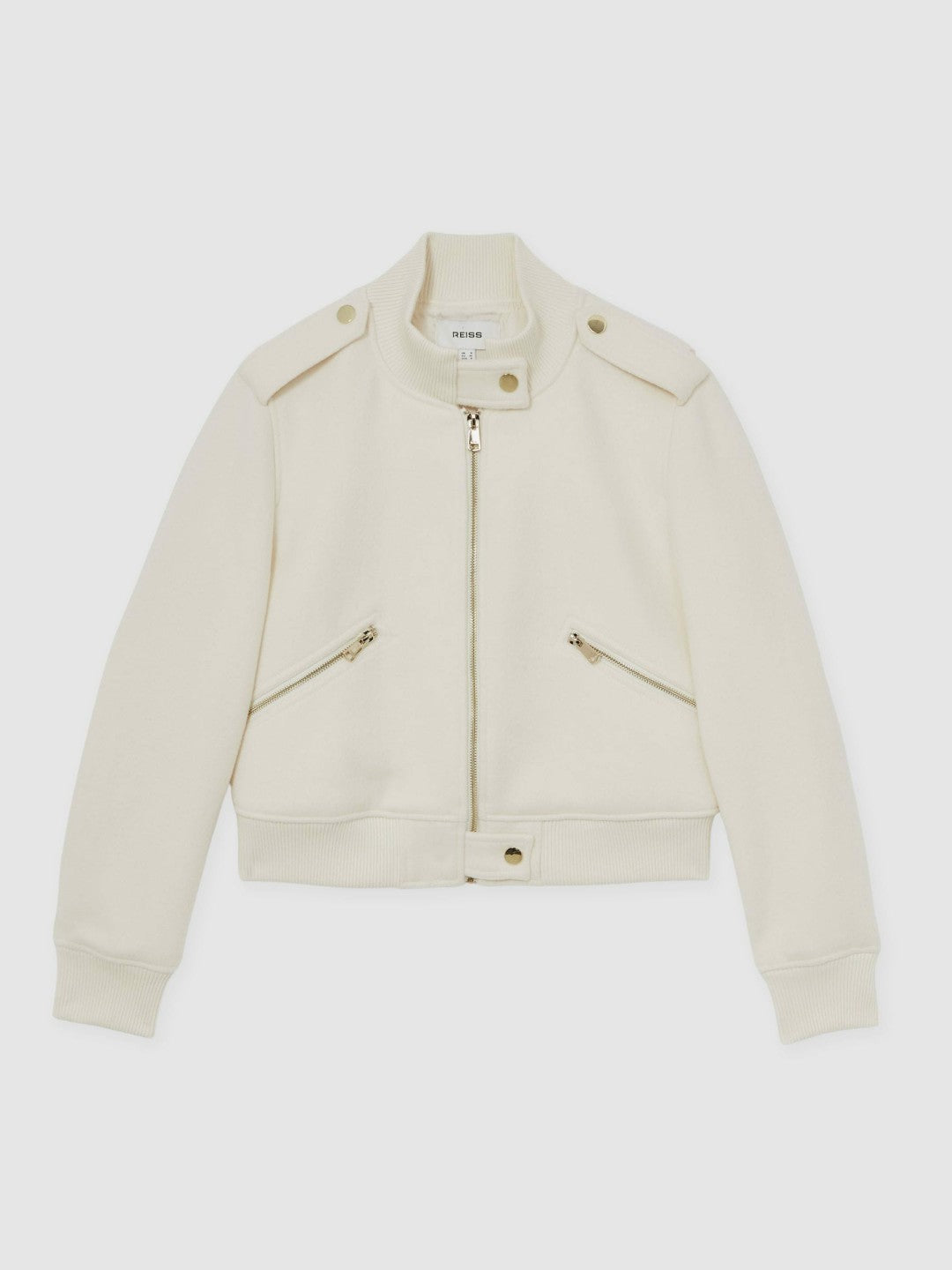 Reiss | Brushed Wool Epaulette Bomber Jacket in Cream