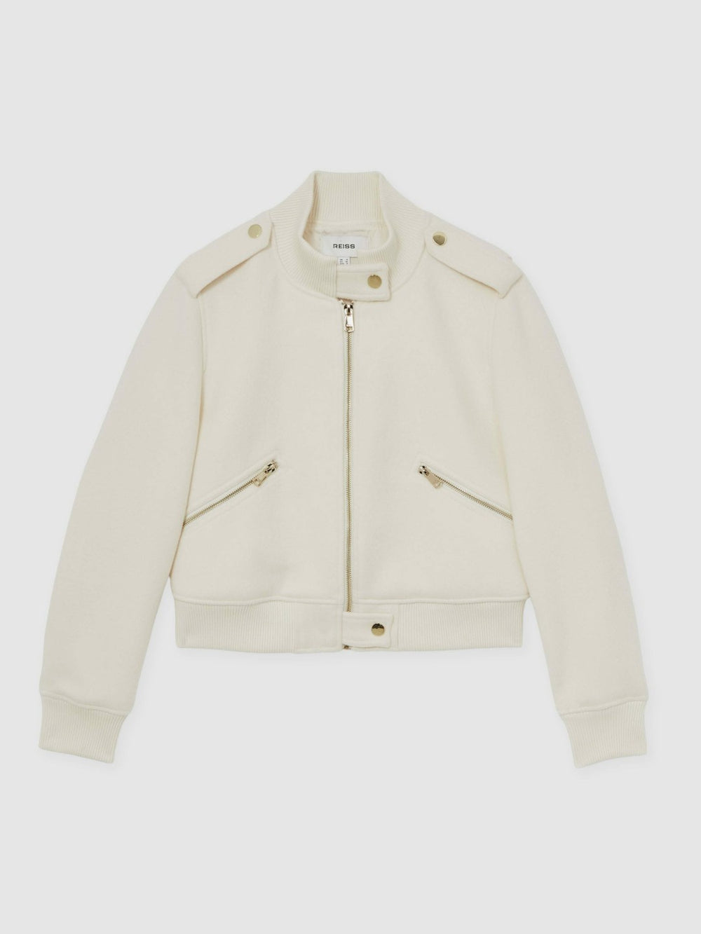 Reiss | Brushed Wool Epaulette Bomber Jacket in Cream