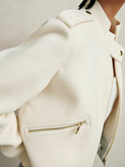 Reiss | Brushed Wool Epaulette Bomber Jacket in Cream