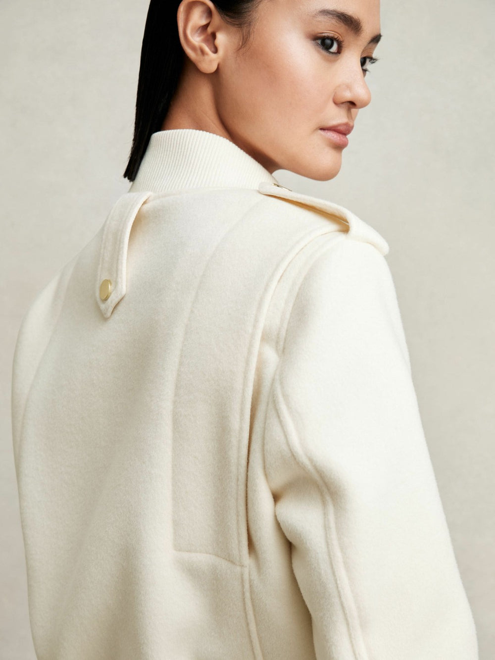 Reiss | Brushed Wool Epaulette Bomber Jacket in Cream