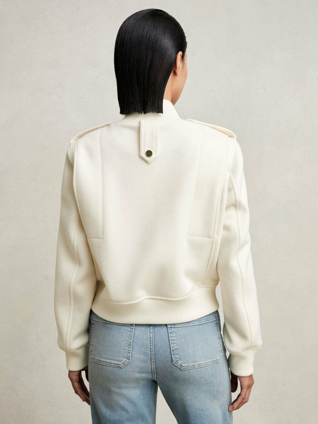 Reiss | Brushed Wool Epaulette Bomber Jacket in Cream