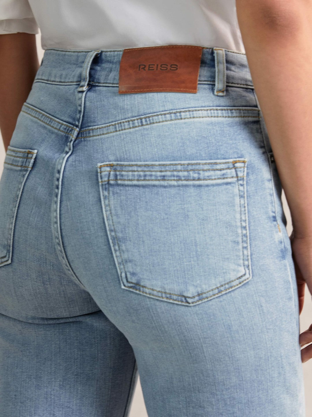 Reiss | Petite Mid-Rise Flared Jeans in Light Blue