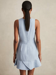 Reiss | Structured Ruffle-Hem Mini Dress in Blue