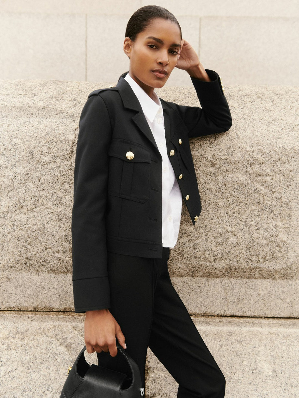 Reiss | Wool Twin-Pocket Cropped Jacket in Black