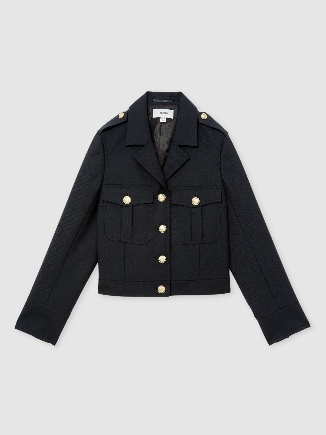 Reiss | Wool Twin-Pocket Cropped Jacket in Black
