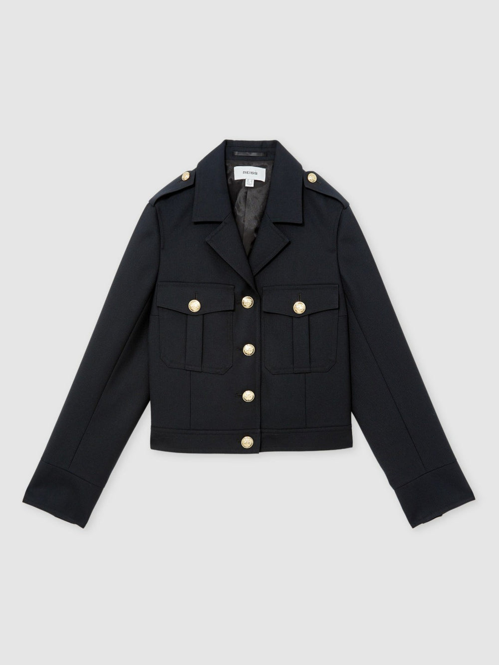 Reiss | Wool Twin-Pocket Cropped Jacket in Black