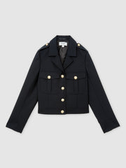 Reiss | Wool Twin-Pocket Cropped Jacket in Black