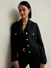 Reiss | Wool Twin-Pocket Cropped Jacket in Black