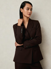Reiss | Wool-Blend Double-Breasted Suit Blazer in Aubergine