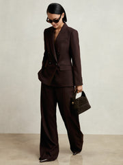 Reiss | Wool-Blend Double-Breasted Suit Blazer in Aubergine