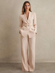 Reiss | Single-Breasted Belted Suit Jacket in Pink