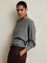 Reiss | Wool-Blend Reverse-Seam Batwing Jumper With Cashmere in Charcoal
