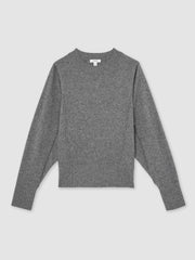 Reiss | Wool-Blend Reverse-Seam Batwing Jumper With Cashmere in Charcoal