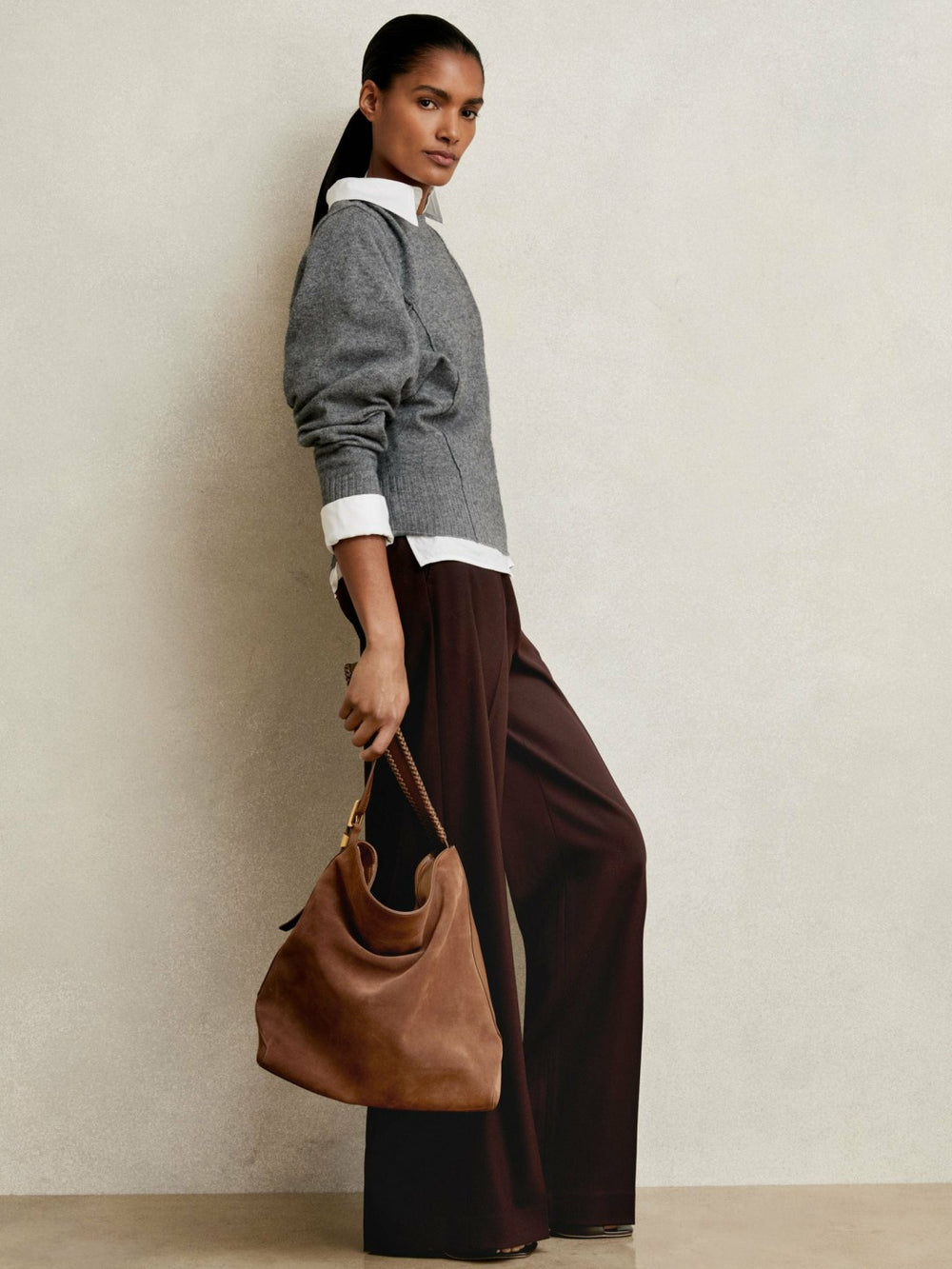 Reiss | Wool-Blend Reverse-Seam Batwing Jumper With Cashmere in Charcoal
