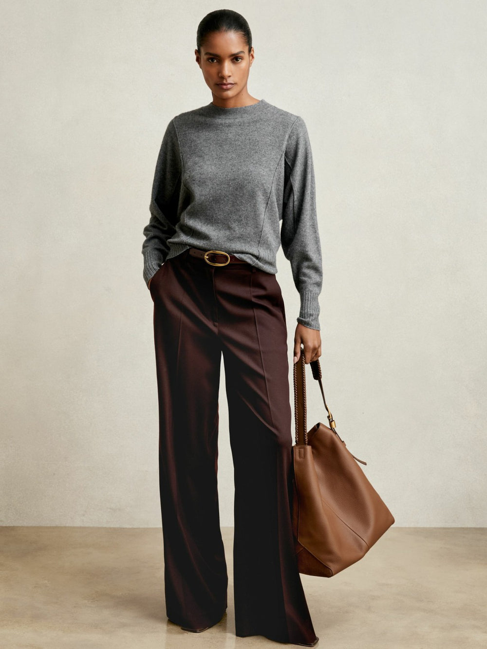 Reiss | Wool-Blend Reverse-Seam Batwing Jumper With Cashmere in Charcoal
