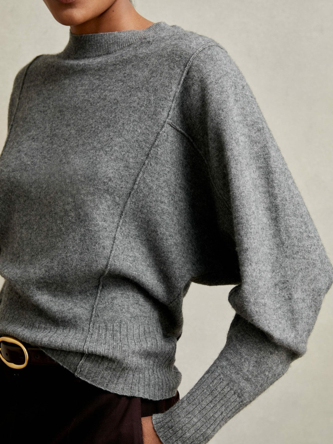Reiss | Wool-Blend Reverse-Seam Batwing Jumper With Cashmere in Charcoal