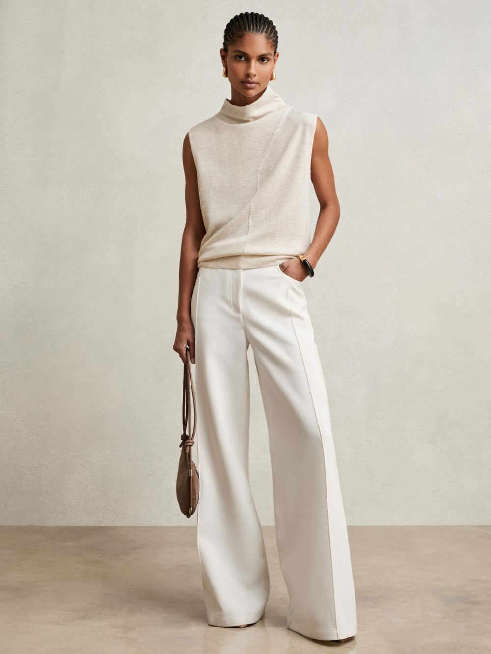 Reiss | Wool Slouched Sleeveless Top in Stone Neutral