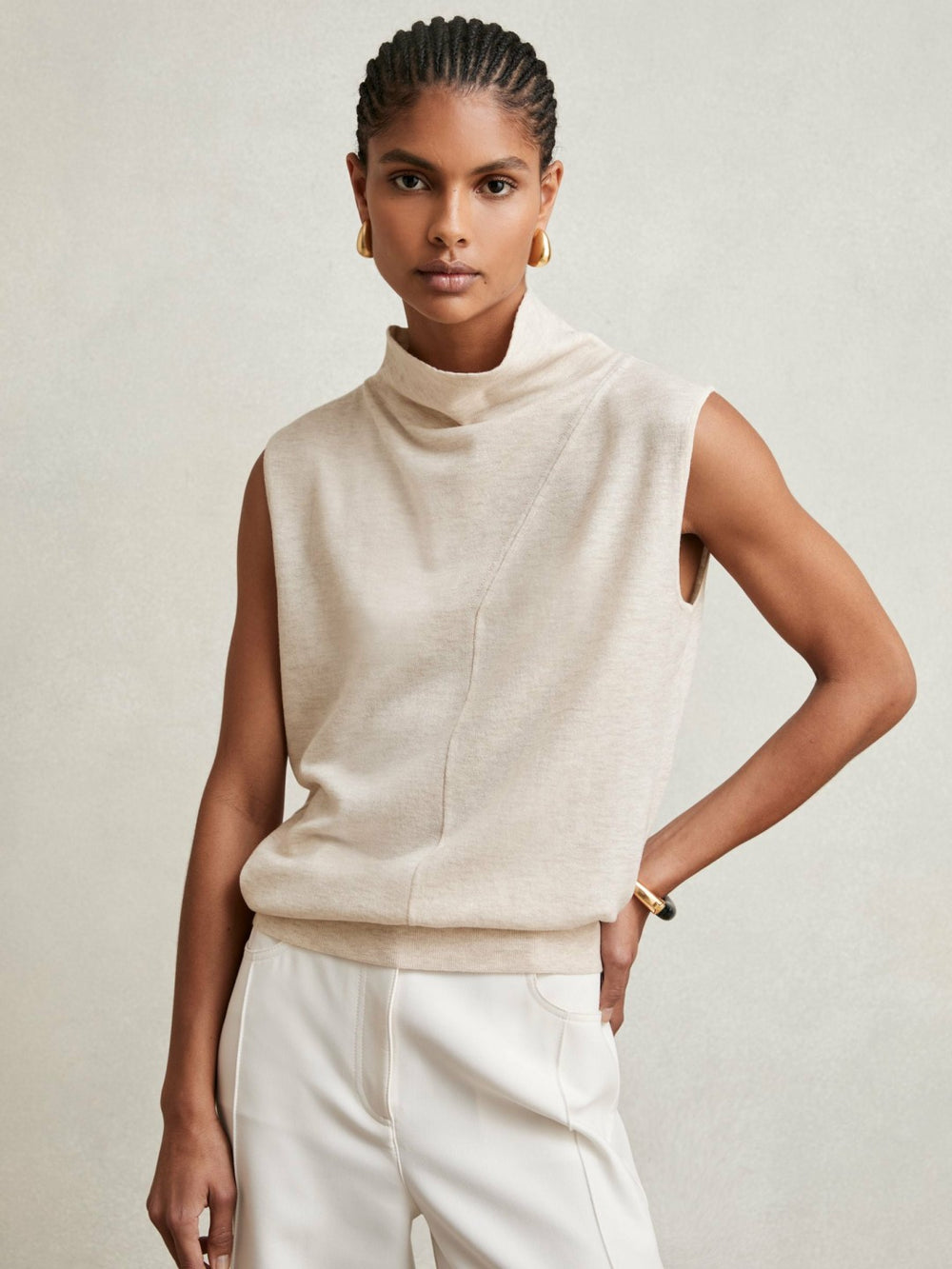 Reiss | Wool Slouched Sleeveless Top in Stone Neutral