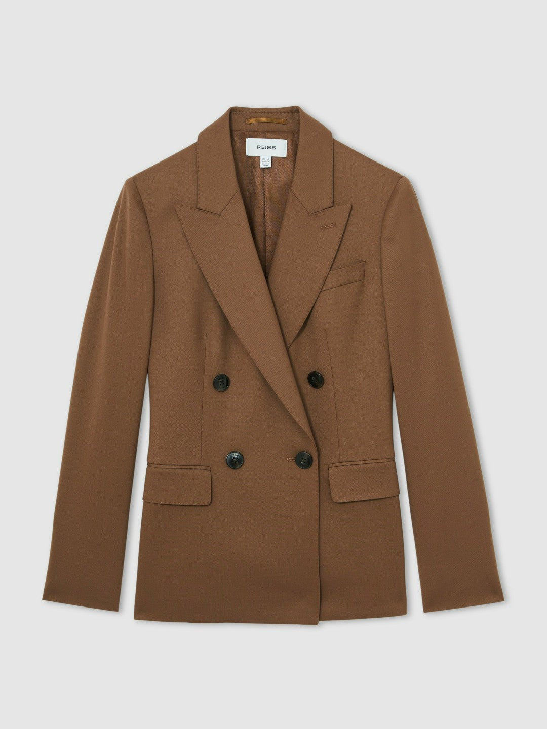 Reiss | Wool-Blend Double-Breasted Suit Blazer in Tan