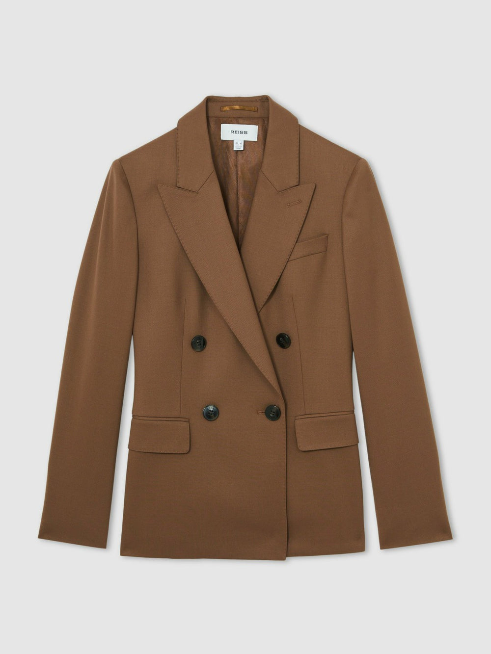 Reiss | Wool-Blend Double-Breasted Suit Blazer in Tan