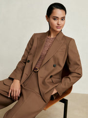 Reiss | Wool-Blend Double-Breasted Suit Blazer in Tan