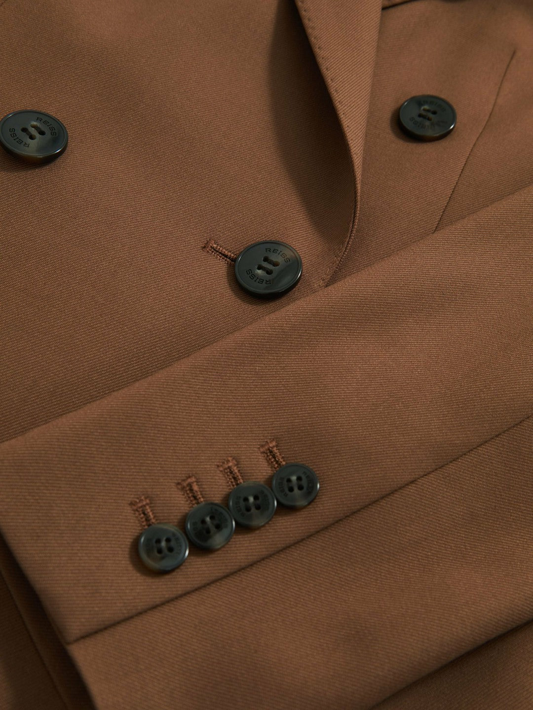 Reiss | Wool-Blend Double-Breasted Suit Blazer in Tan