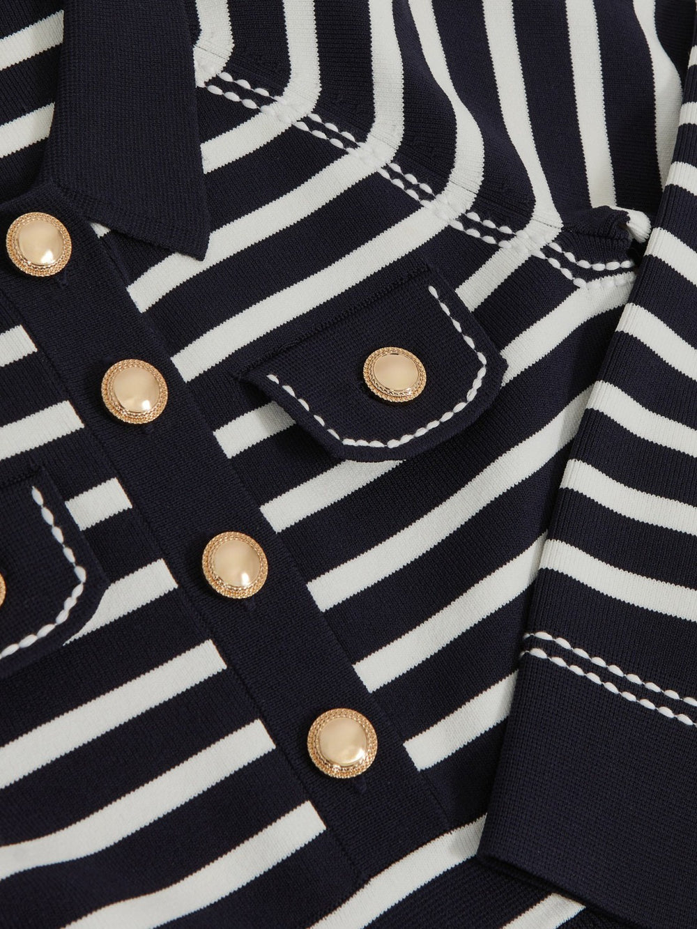 Reiss | 13-14 yrs Button-Detail Stripe Knitted Dress in Navy/White