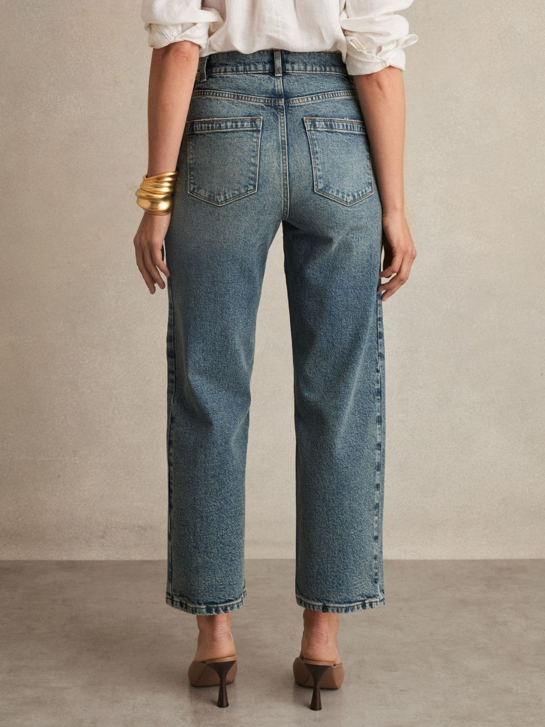 Reiss | Petite Barrel-Leg Seam Jeans in Mid Blue