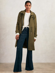 Reiss | Removable-Hood Parka Rain Coat in Khaki