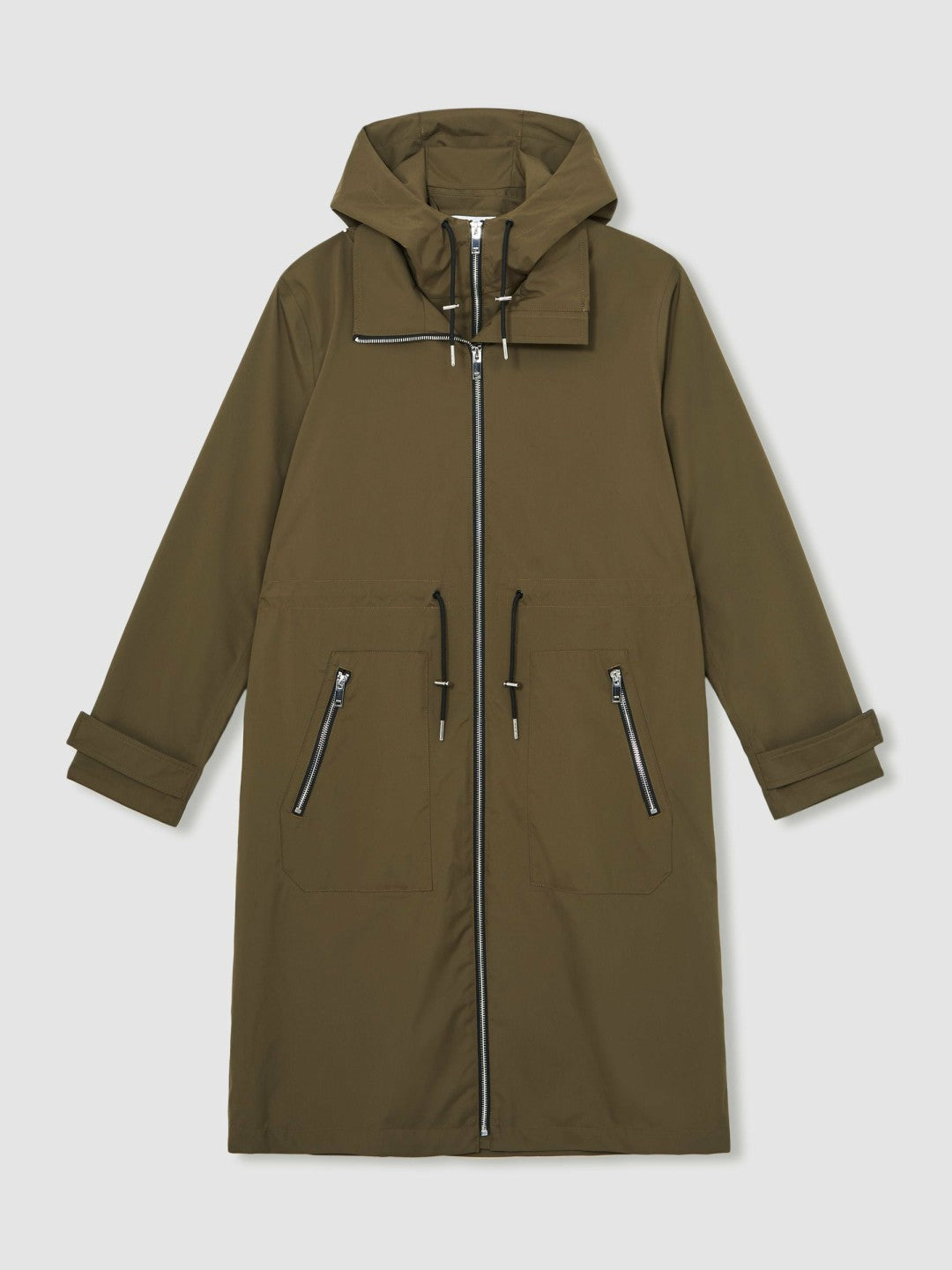 Reiss | Removable-Hood Parka Rain Coat in Khaki