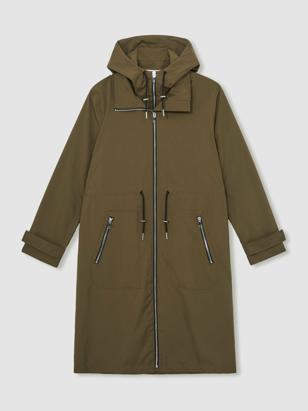 Reiss | Removable-Hood Parka Rain Coat in Khaki