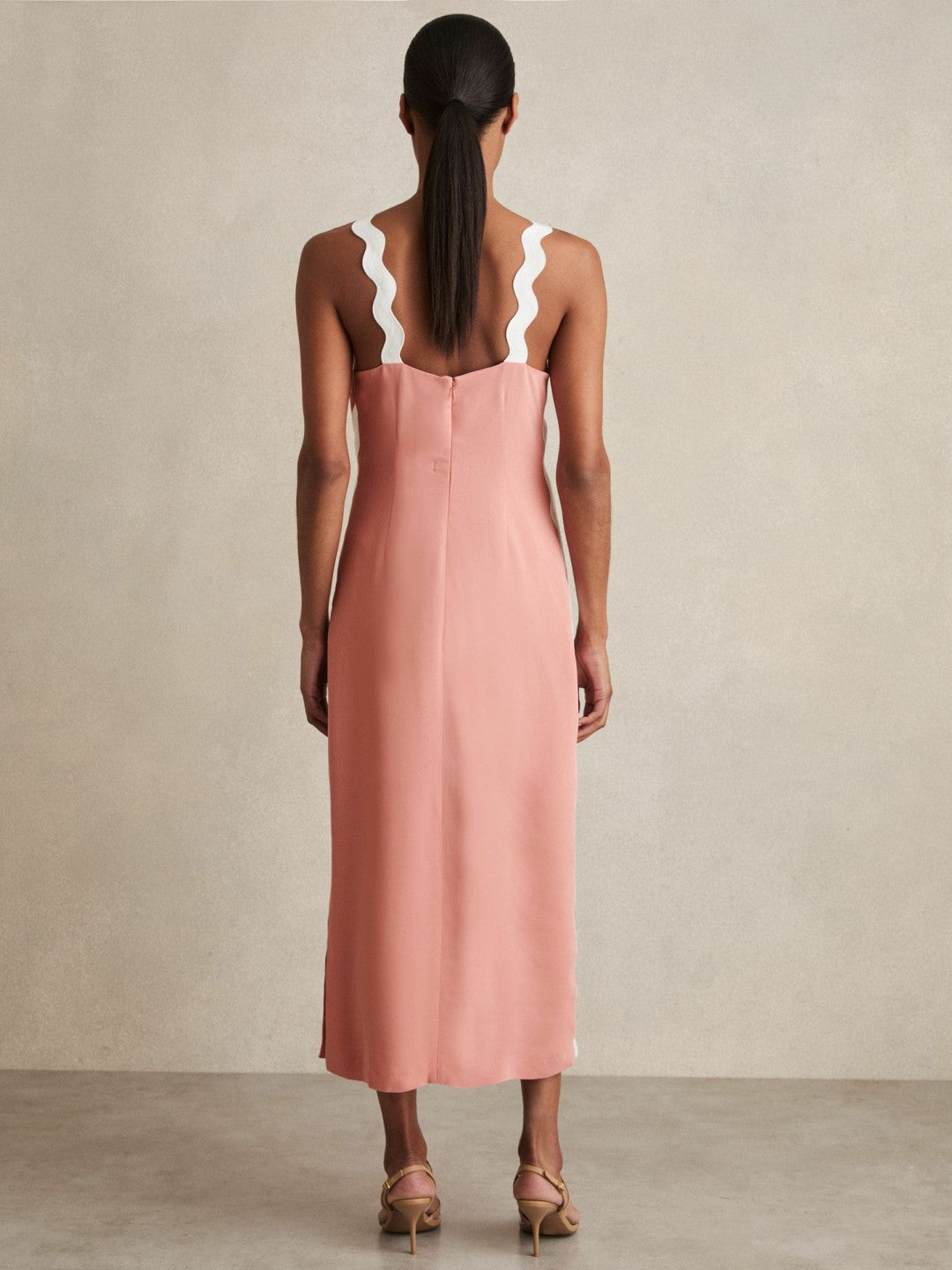 Reiss | Wave-Trim Crepe Midi Dress in Pink