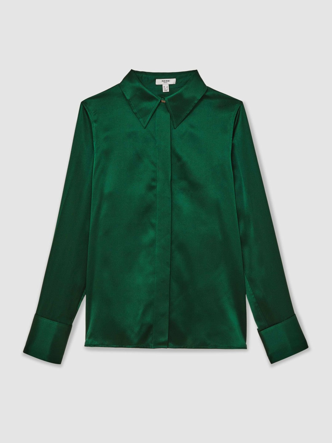 Reiss | Silk-Satin Concealed-Placket Shirt in Green