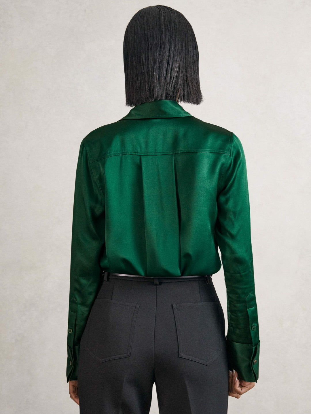 Reiss | Silk-Satin Concealed-Placket Shirt in Green