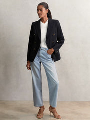 Reiss | Petite Wool-Blend Double-Breasted Blazer in Navy