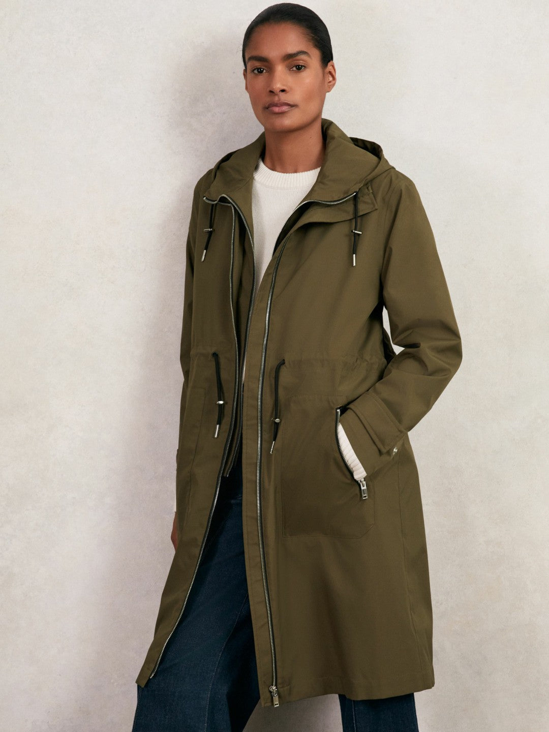 Reiss | Petite Removable-Hood Parka Rain Coat in Khaki