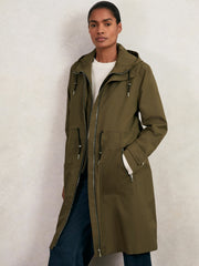 Reiss | Petite Removable-Hood Parka Rain Coat in Khaki