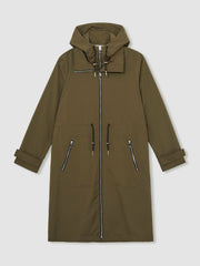 Reiss | Petite Removable-Hood Parka Rain Coat in Khaki