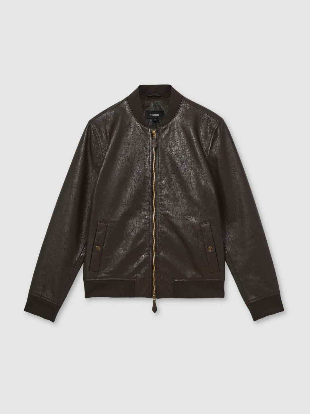 Reiss | Leather Bomber Jacket in Brown