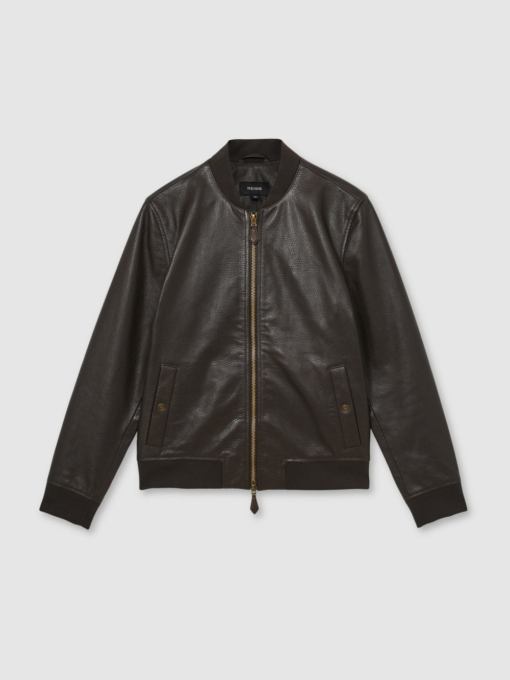 Reiss | Leather Bomber Jacket in Brown